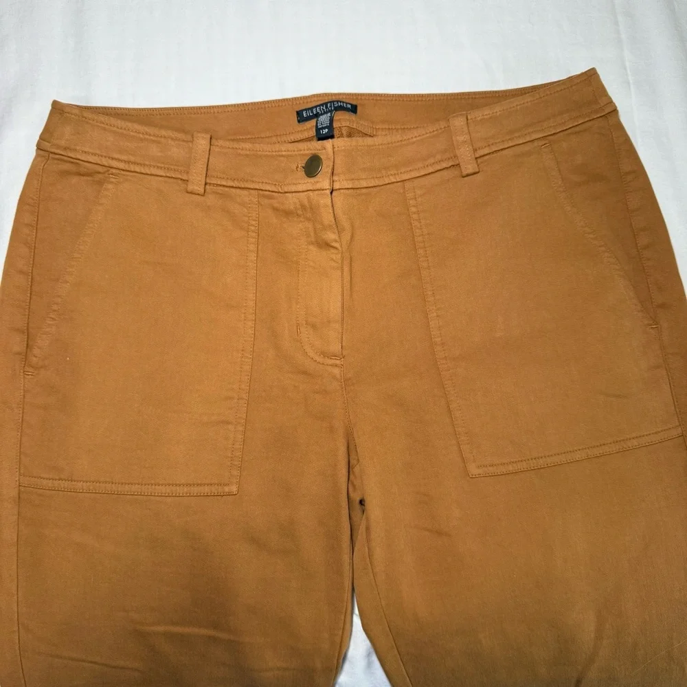 Eileen Fisher Organic Cotton Cozy Stretch Dark Clay Slim Pants Size 12P Casual - Picture 3 of 9